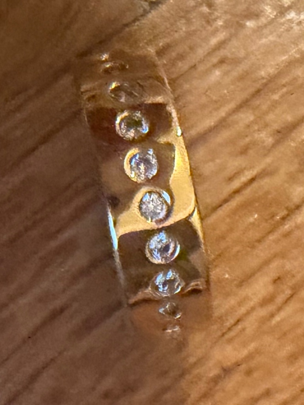 Gold Flush Set Clear CZ Band Ring | Bezel Inset Cubic Zirconia Stacking Ring